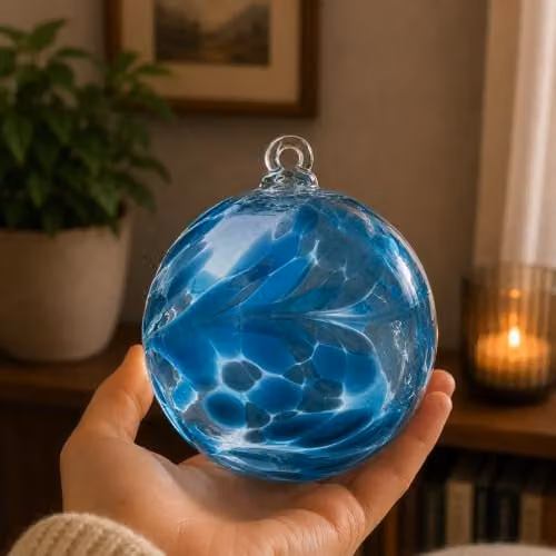Sienna Glass Archangel Sandalphon Angel Orb Hanging Glass Ornament in Turquoise and Blue, Diameter: 10 cm – 2