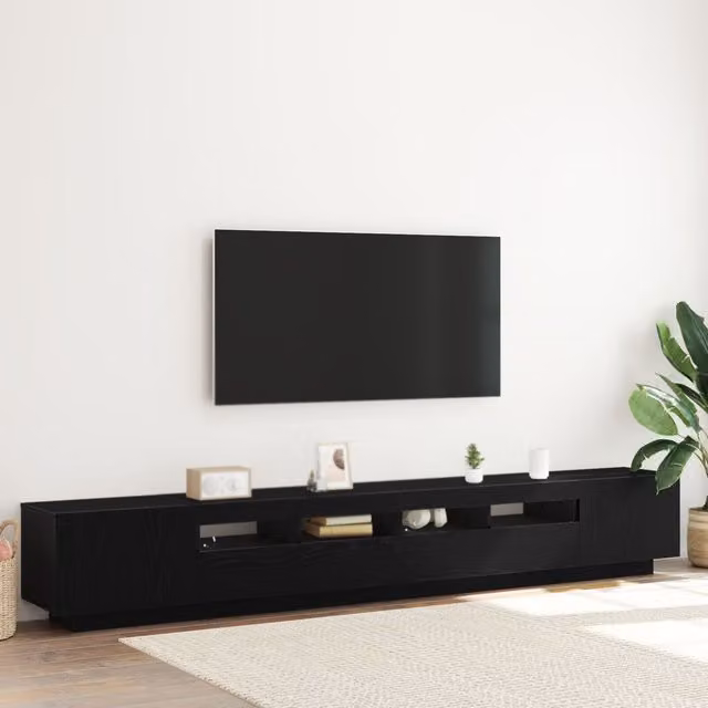Berkfield Home Modern TV Stand with LED Lights in Black, W: 260 cm, D: 35 cm, H: 40 cm