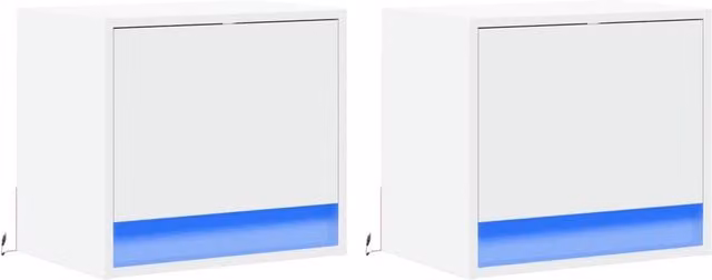 Berkfield Home Set of 2 White Glossy Wall-mounted Bedside Cabinets with Integrated LED Lighting