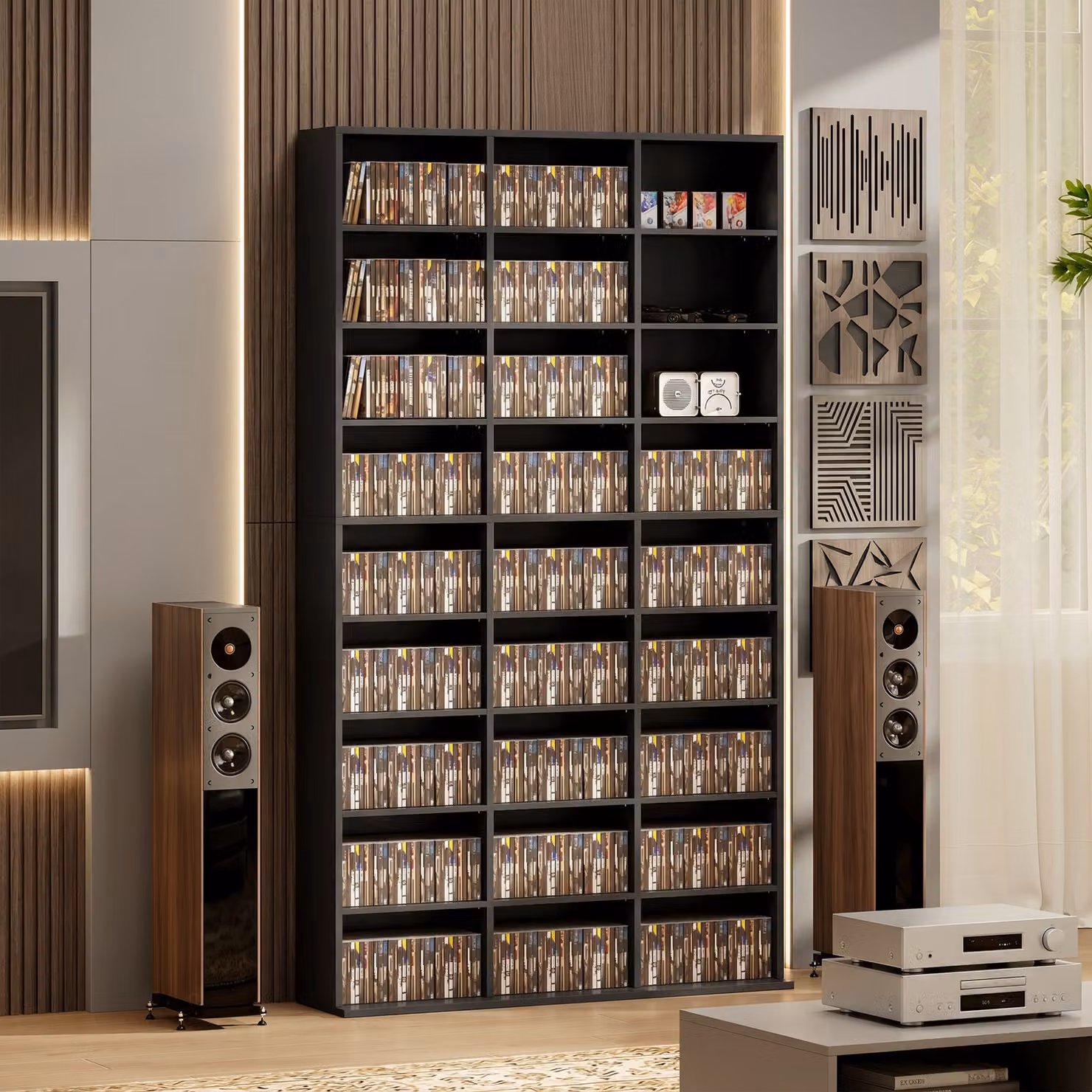 HOMCOM Black Media Storage Unit with 27 Compartments and 21 Adjustable Shelves, H: 175.0 cm, W: 100.0 cm, D: 33.6 cm – 7