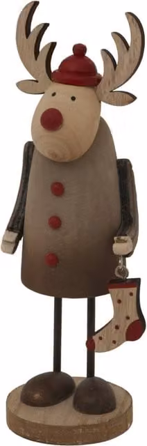 KDMK Rustic Rudolf Christmas Tabletop Decoration with Stocking in Red and Multicolour