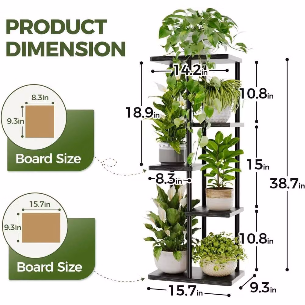VOGREX 5-Tier Modern Corner Plant Stand in Matt Black Metal for Indoor and Outdoor Use – 2