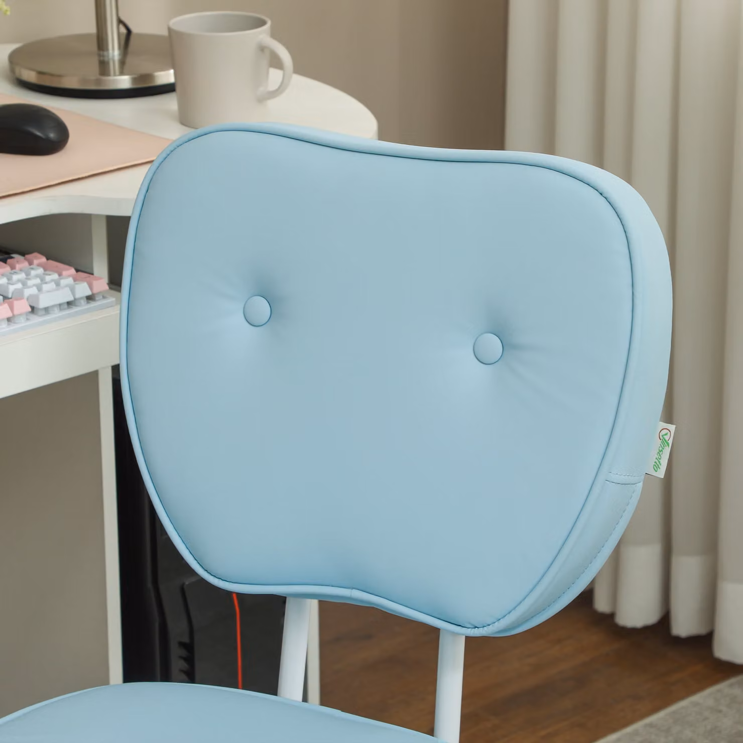 Vinsetto Blue PU Leather Vanity Office Chair with Adjustable Height and Swivel Castors – 3