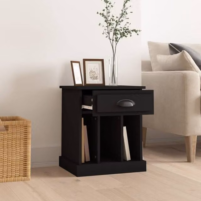 Berkfield Home Elegant Bedside Cabinet in Black, W/D/H: 43 x 36 x 50 cm