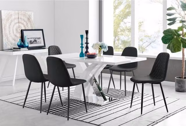 FurnitureboxUK Atlanta 6-Seater Dining Set with Rectangular Table and 6 Corona Black Chairs