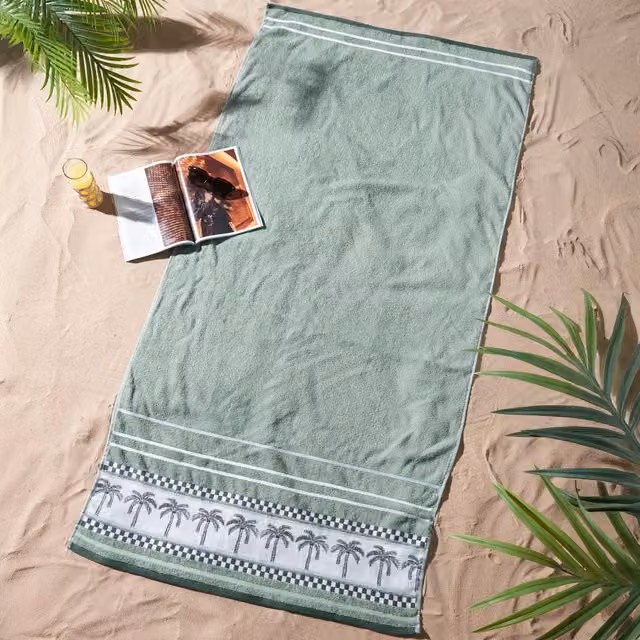 Catherine Lansfield Maritime Green Cotton Beach Towel with Graphic Design and Border