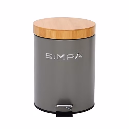 Simpa 5L Soft-Closing Pedal Dustbin with Bamboo Lid in Grey and Silver – 1
