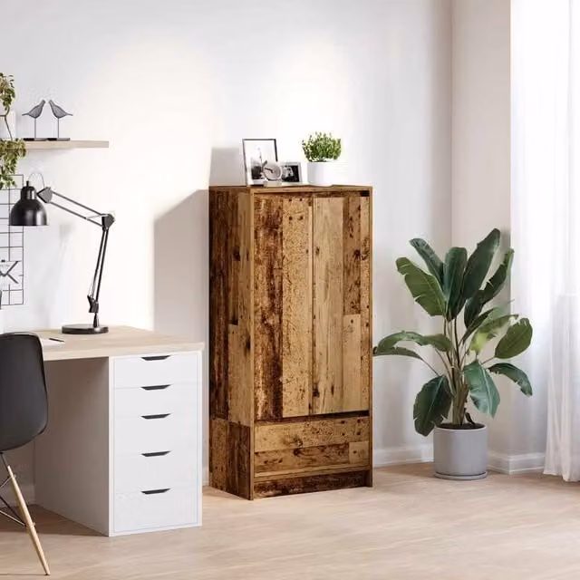 Berkfield Home Rustic Wall Mounted Cabinet with Drawer and Hinged Doors, Brown, W/D/H: 55.5 x 34 x 119.5 cm – 1