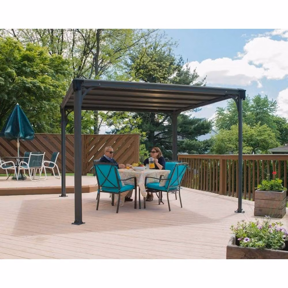 Palram Milano 3000 Modern Garden Gazebo in Grey with Polycarbonate Roofing, W: 309 cm, D: 309 cm, H: 225 cm – 2
