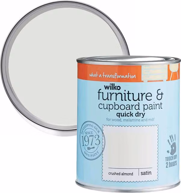 wilko Quick Dry Satin Furniture and Cupboard Paint, Crushed Almond, 750ml