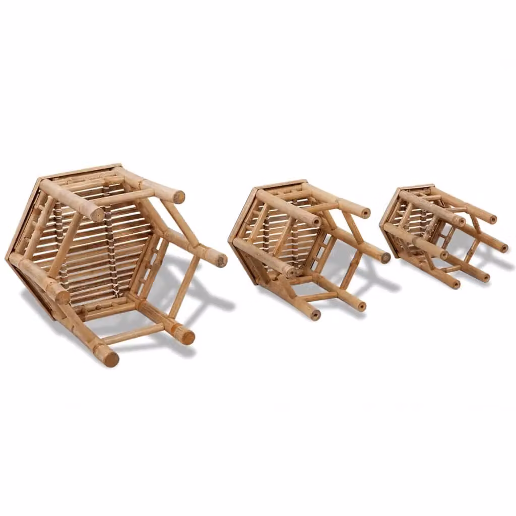 Berkfield Home Set of 3 Rustic Brown Bamboo Garden Stools – 3