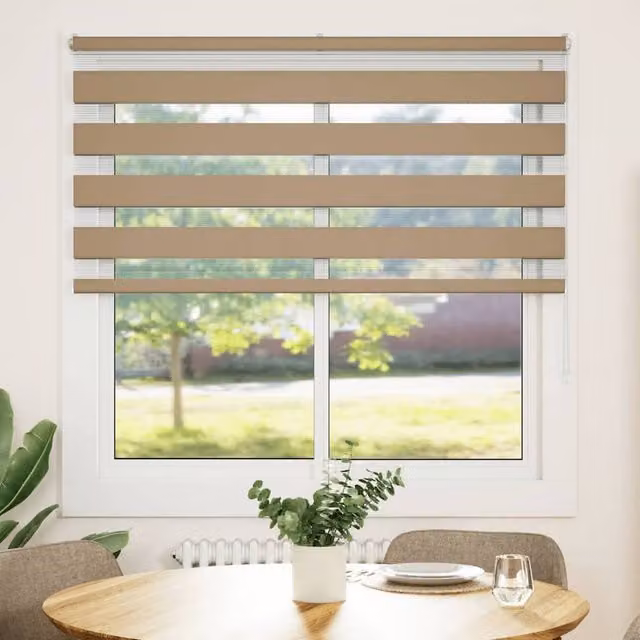 Berkfield Home Sand Brown Zebra Day and Night Blind, W: 140 cm, H: 100 cm