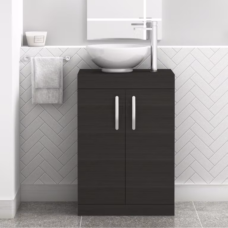 Royal Bathrooms Hale Black Floor Standing 2 Door Vanity Unit with Countertop Basin and Soft Close Hinged Doors