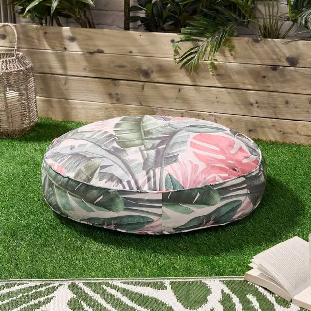 OHS Tropical Round Outdoor Padded Cushion in Green and Multicolour