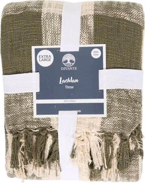 Divante Lachlan Checked Cotton Throw in Green