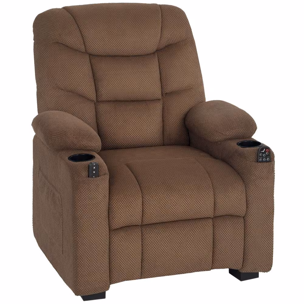 STILVORA Brown Fabric Recliner Armchair with Vibration Massage and Heat – 4