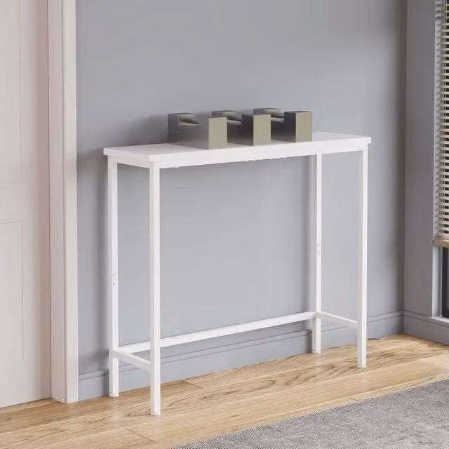 VOGREX White Narrow Console Table with MDF and Metal Frame Storage Shelf
