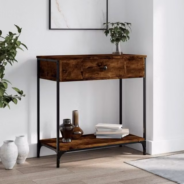 Berkfield Home Smoked Oak Console Table in Brown, W/D/H: 75 x 34.5 x 75 cm – 1