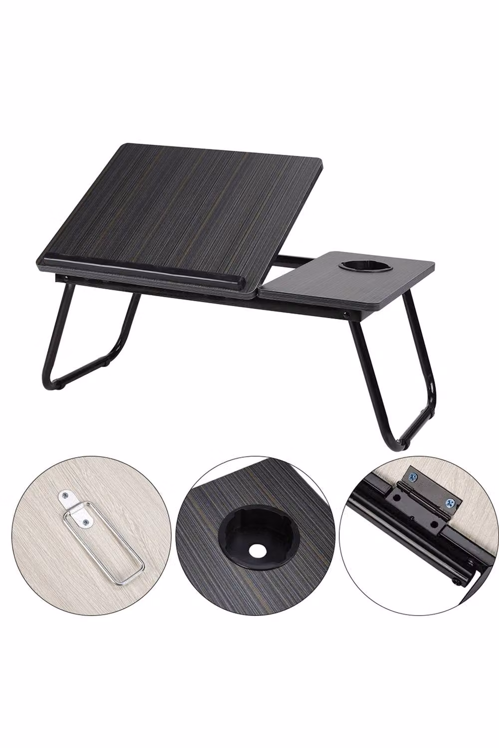 Living and Home Adjustable Laptop Bed Desk with Cup Holder in Black – 2