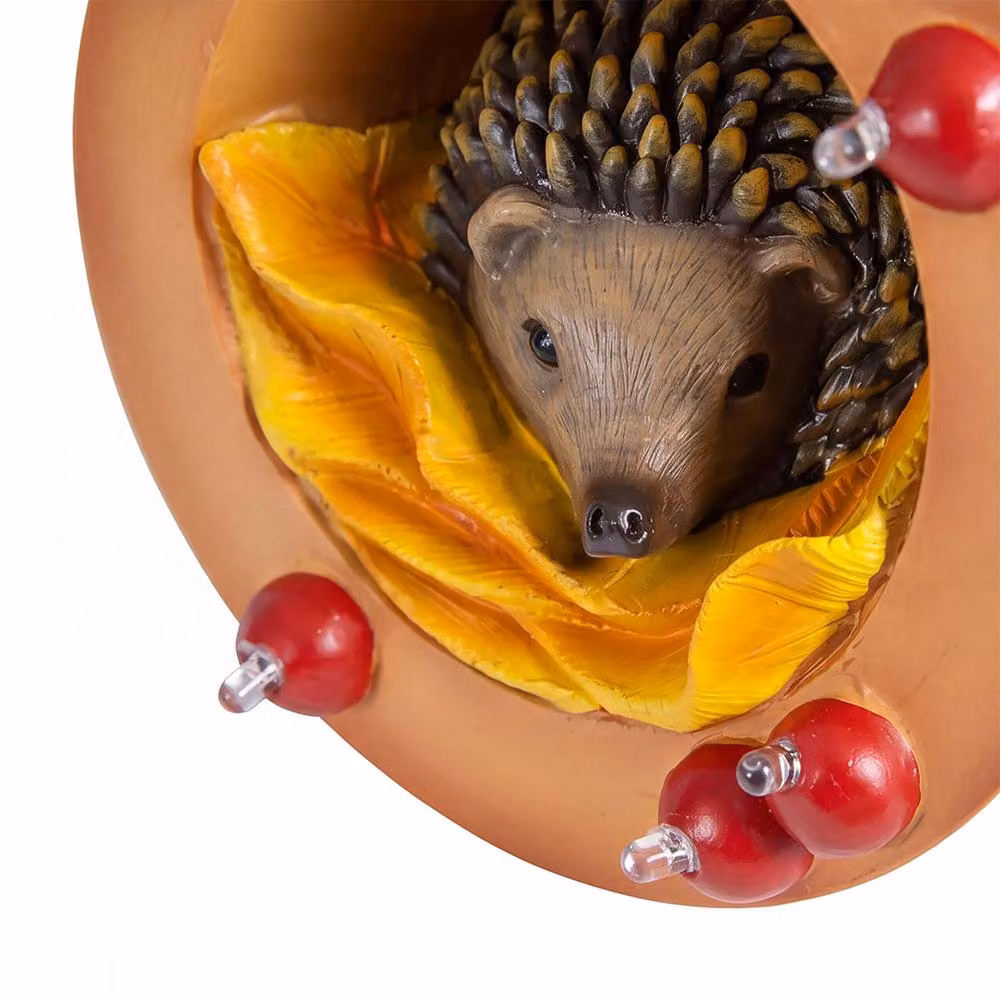 Emitto Hedgehog Solar LED Garden Ornament, Brown Resin Statue – 9