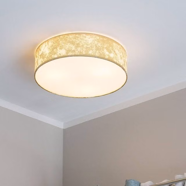 Wyld and Coco Gold Polycotton Drum Ceiling Light