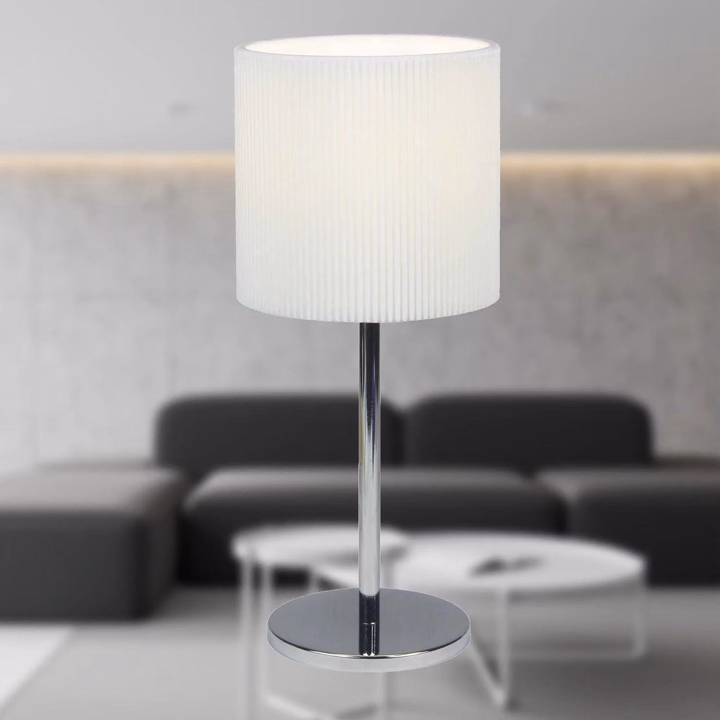 First Choice Lighting Chrome Touch Operated Dimmable Table Lamp with White Fabric Shade – 4