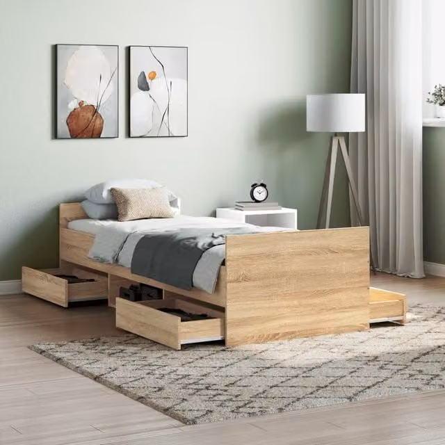Berkfield Home Small Single Bed Frame with Headboard and Footboard in Sonoma Oak Brown, W: 75 cm, L: 190 cm
