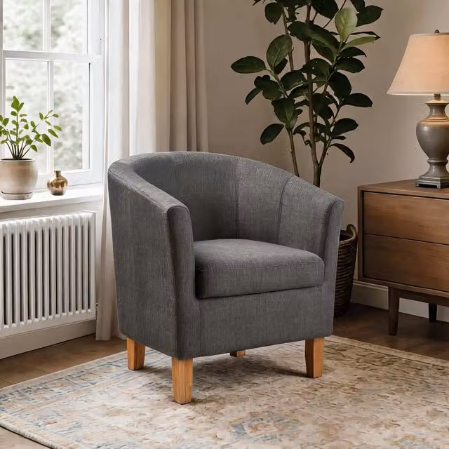 Home Source Bedford Small Padded Curved Back Tub Chair in Grey Velvet