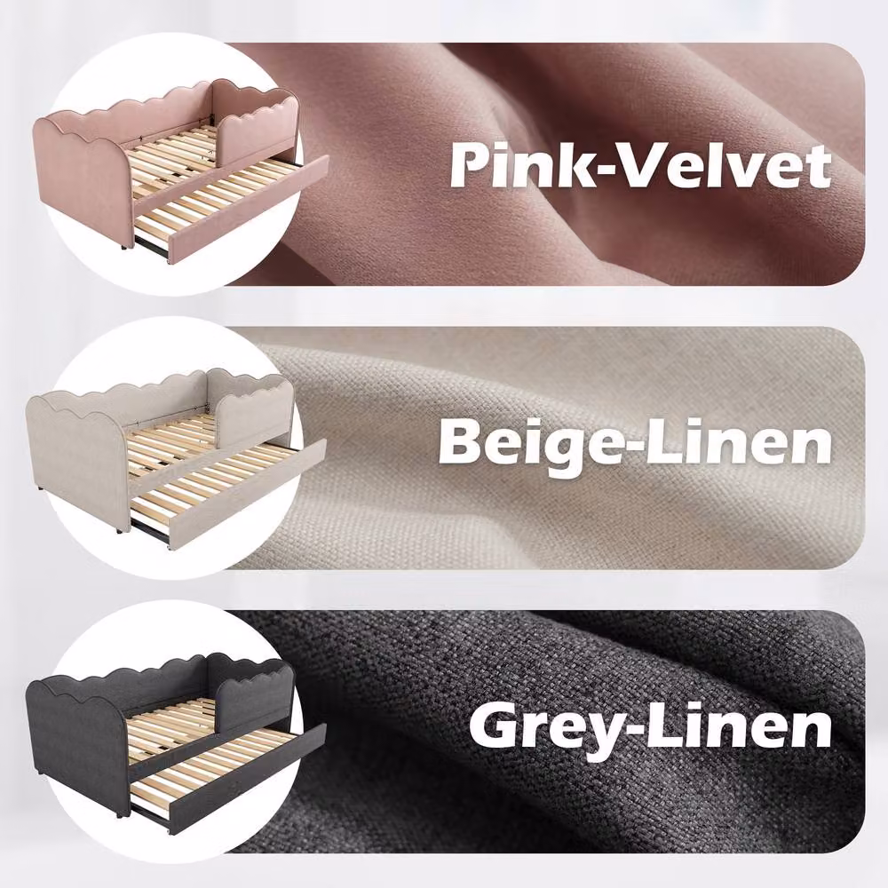 Merax Upholstered Single Daybed Sofa Bed with Pull Out Trundle in Grey, W/D/H: 90 x 190 x 70 cm – 4