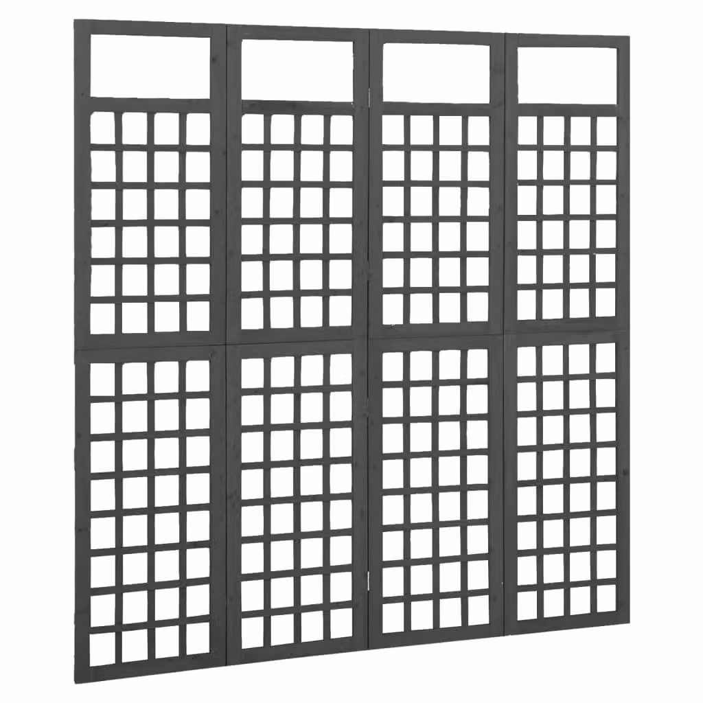 Berkfield Home 4-Panel Black Solid Wood Trellis Room Divider, W: 161 cm, H: 180 cm – 2