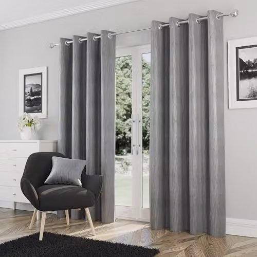 Enhanced Living Silver Thermal Blackout Eyelet Curtains, W: 117 cm, H: 183 cm