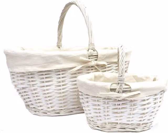 Topfurnishing Oval Wicker Easter Egg Garden Trug Basket with Handle, White, 35 cm