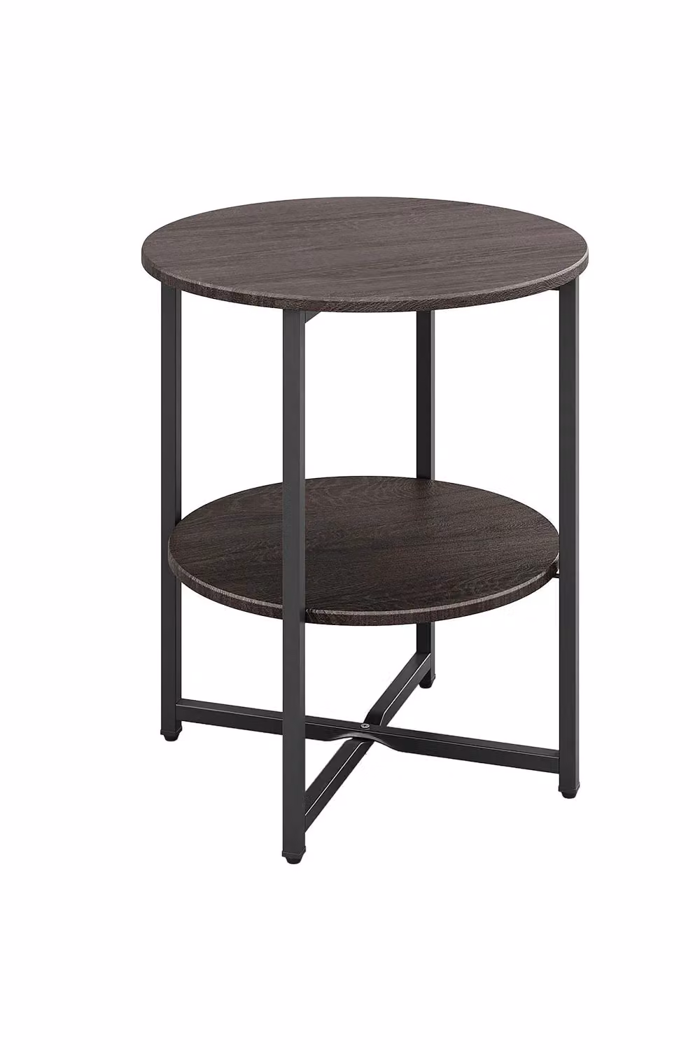 Livingandhome Small Round 2-Tier Coffee Table in Walnut Brown – 2