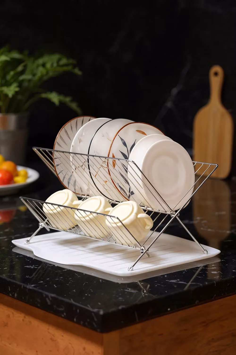 Living and Home 2-Tier Foldable Stainless Steel Countertop Dish Drying Rack with Drip Tray in Silver – 2
