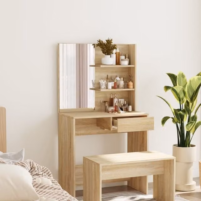 Berkfield Home Dressing Table with Mirror in Sonoma Oak Brown, W: 74.5 cm, D: 40 cm, H: 141 cm