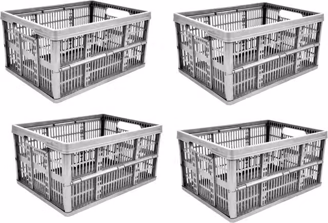 Thumbs Up Set of 4 Silver Foldable Slatted Plastic Storage Crates
