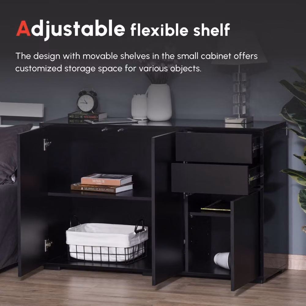 Wyld Haus Lino High Gloss Black Sideboard with 2 Drawers and 3 Doors, W/D/H: 117 x 36 x 74 cm – 3