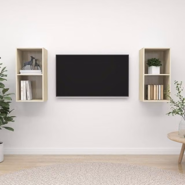 Berkfield Home Set of 2 Wall-mounted TV Cabinets in Sonoma Oak Brown – 1