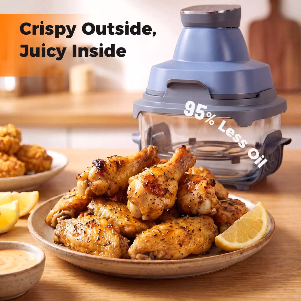 Costway 6-in-1 Portable Dual Glass Air Fryer and Baker in Blue, 4L and 1.7L Capacity – 7