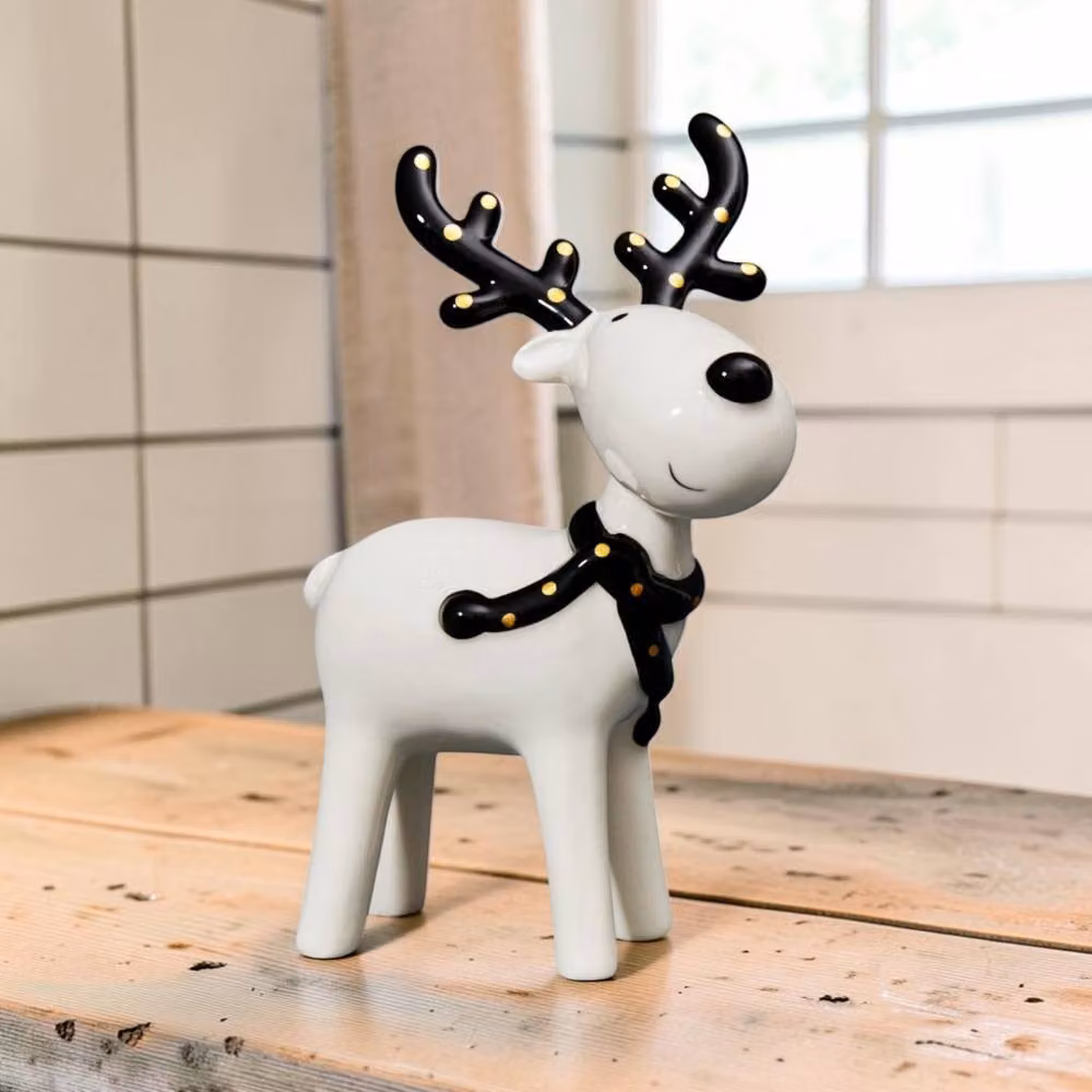 Four Candle Black, White and Gold Ceramic Christmas Deer Tabletop Decoration – 2