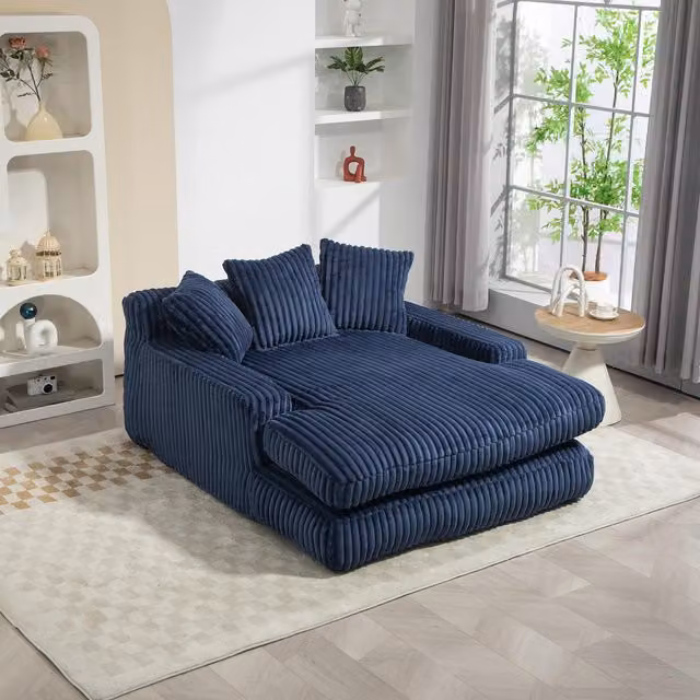 Aosom UK Modern Oversized Chaise Lounge Chair with Memory Foam Seat and Sofa Bed, Blue, W/D/H: 125 x 155 x 63 cm – 1