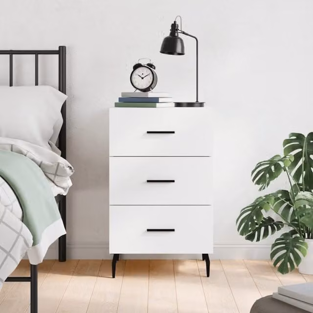Berkfield Home Modern White Bedside Cabinet W/D/H: 40 x 40 x 66 cm – 1