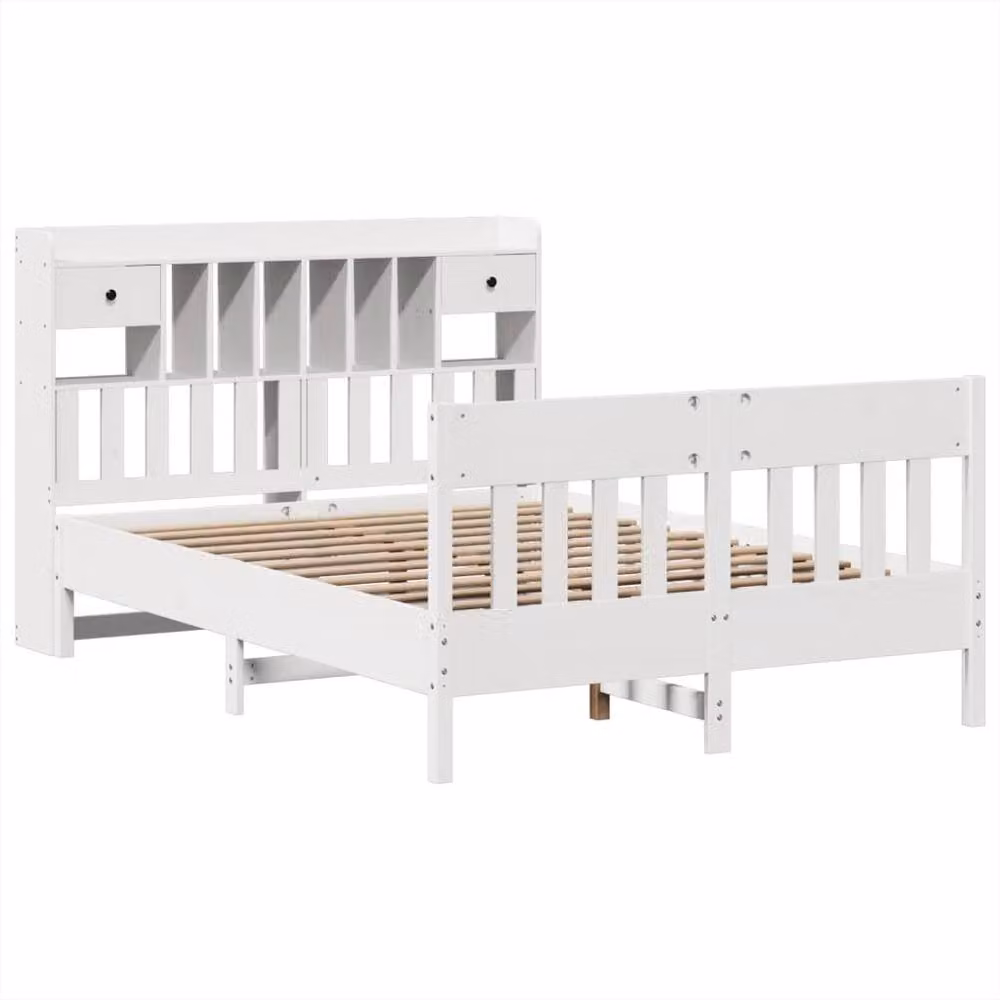 Berkfield Home White Solid Wood Pine Bed Frame with Drawers W/D/H: 140 x 190 cm – 2