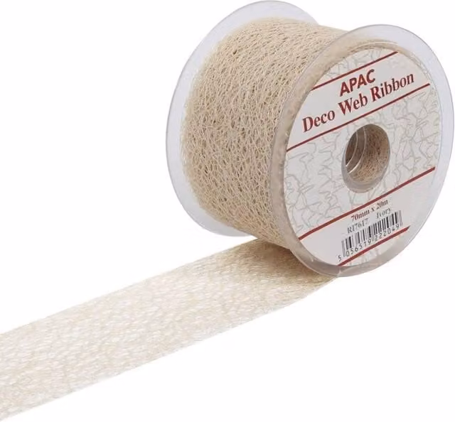 KDMD Ivory Deco Web Ribbon, Beige and White Textile Ribbon, Width: 7 cm, Length: 20 m