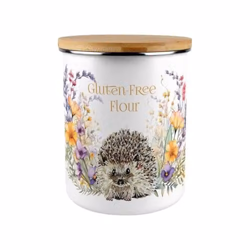 Purely Home Floral Hedgehog Gluten-Free Flour Storage Canister, 2.7 l, Multicolour Enamel Kitchen Tin