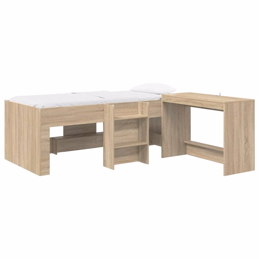 Berkfield Home Kids High Bed Frame with Desk in Sonoma Oak Brown Engineered Wood – 2