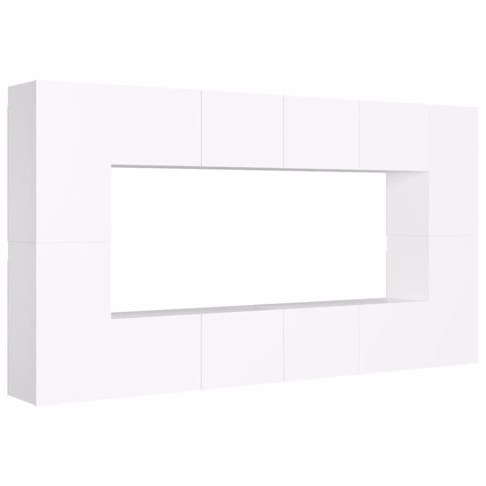 Berkfield Home 8 Piece Modern White Glossy Wall Mounted TV Cabinet Set in Engineered Wood – 2