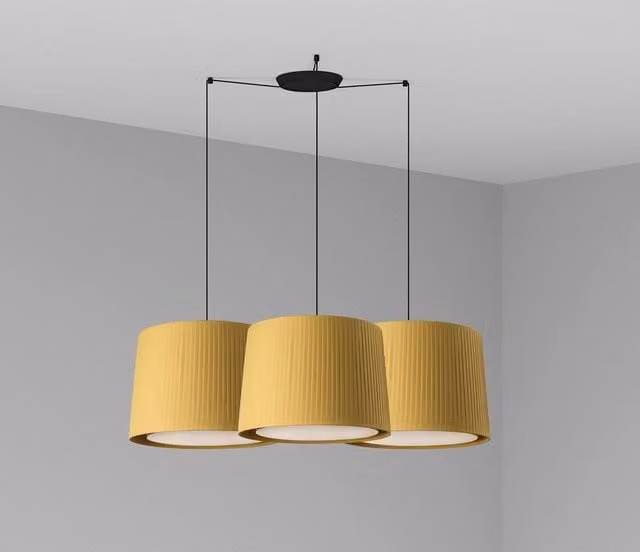 Faro Lighting Samba Triple Cylindrical Cluster Pendant Light in Yellow with E27 Fabric Shades