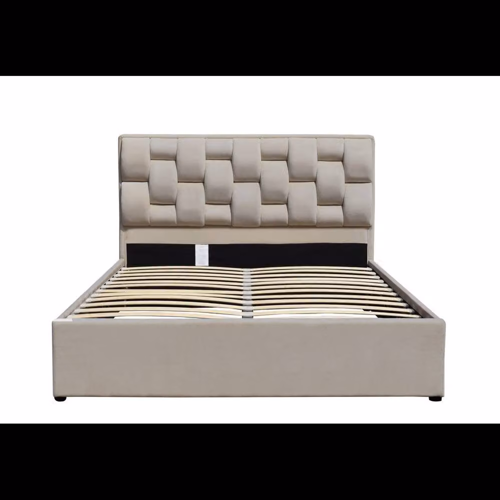 Comfy Living Ltd Plush Velvet Upholstered Gaslift Storage Bedframe in Cream, W/D/H: 180 x 200 cm – 2