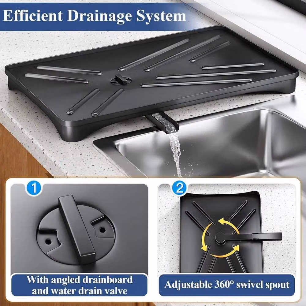 FORGEVIO 1 Tier Stainless Steel and Glass Dish Drainer Rack in Black – 4